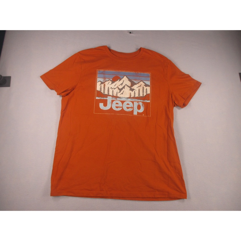 Jeep Mountain Graphic T-Shirt Mens Size L Orange Short Sleeve Outdoor Adventure